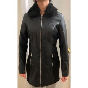 Faux leather jacket with faux fur collar
